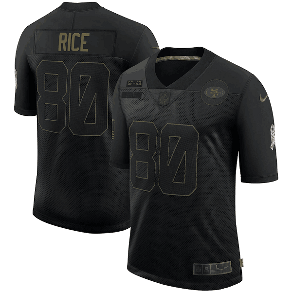 Men's San Francisco 49ers #80 Jerry Rice 2020 Black Salute To Service Limited Stitched Jersey